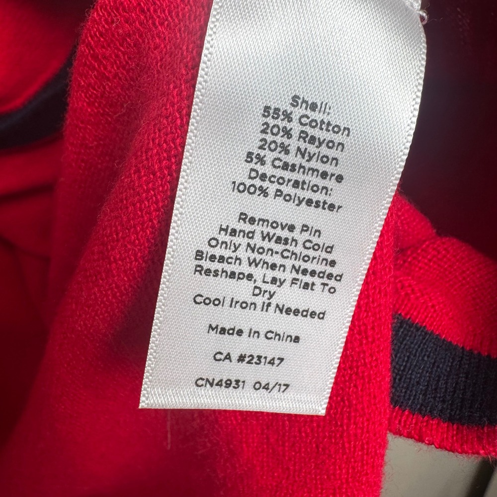 Talbots Charm Cardigan Sweater LP Red Pearl Button Bow Detail Cashmere Blend - Picture 7 of 8